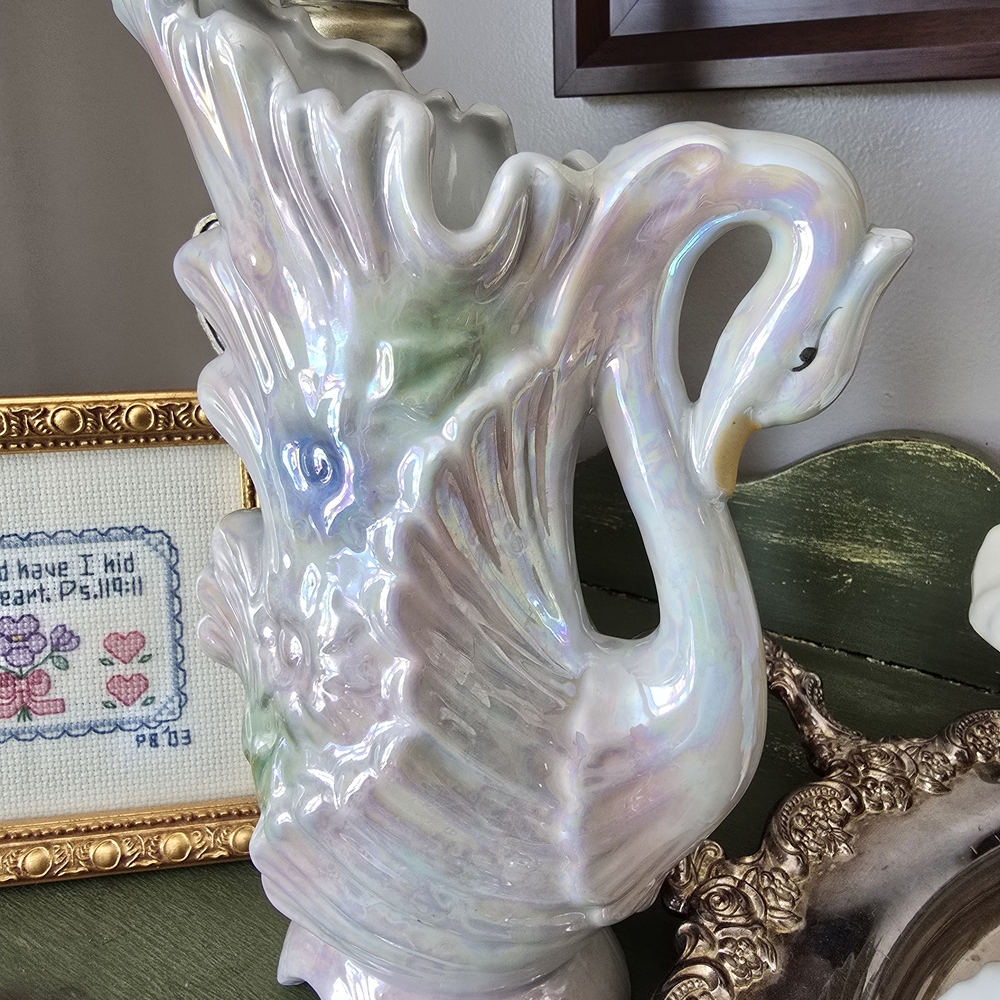 Elegant Iridescent Swan Vase